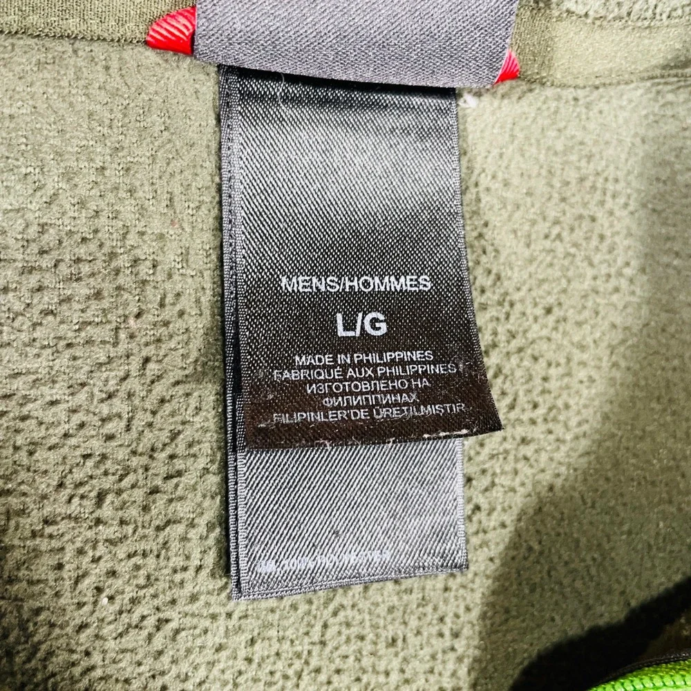 The North Face Mens L TKA 100 1/4 Zip Fleece Pullover Olive Green Neon Lime Logo
